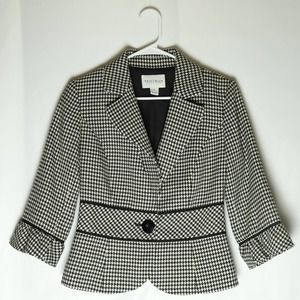 White House Black Market Houndstooth Suit Jacket Womens 6 Long Sleeve Blazer